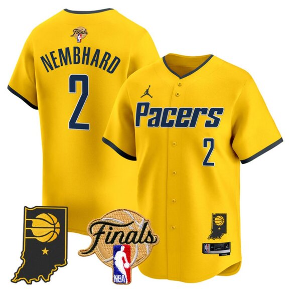 Mens Youths Kids Womens Andrew Nembhard 2025 Final Patch Stitched Jersey Yellow